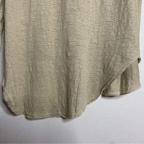 NSF Linen Blend Neutral Asymmetrical Hemline Long Sleeve Shirt - Picture 10 of 13
